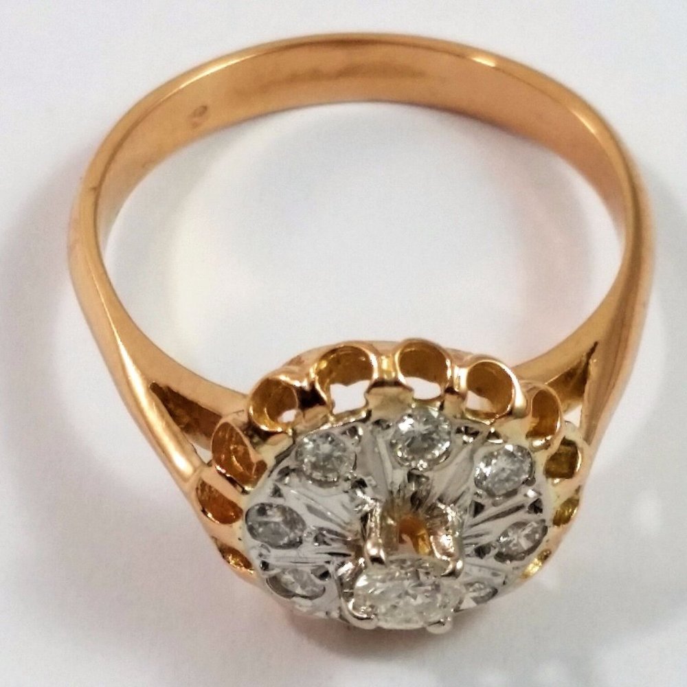 Exquisite 14K Karat 585 Stamp Solid Two Tone Multi Color Gold Ring with Diamonds - Picture 3 of 12